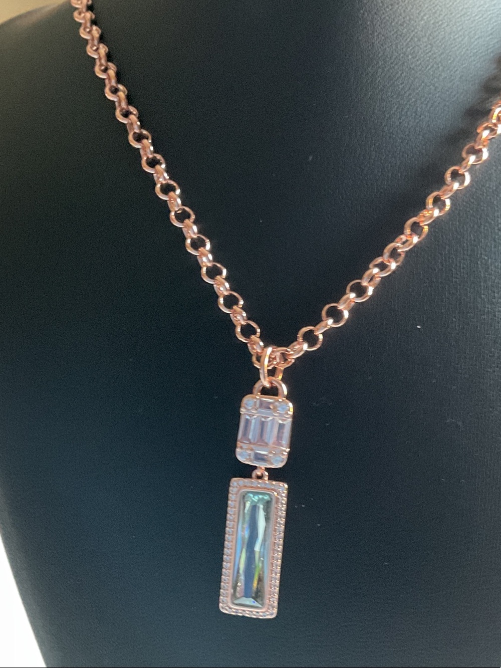 bp Rose Gold Chain Necklace with Iridescent Rectangular Pendant